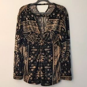 Black & Cream Paisley & Floral Tunic Size XXL Casual Cozy Fall Winter Bohemian